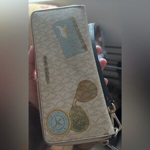 Michael Kors Beige and Blue Wristlet Wallet